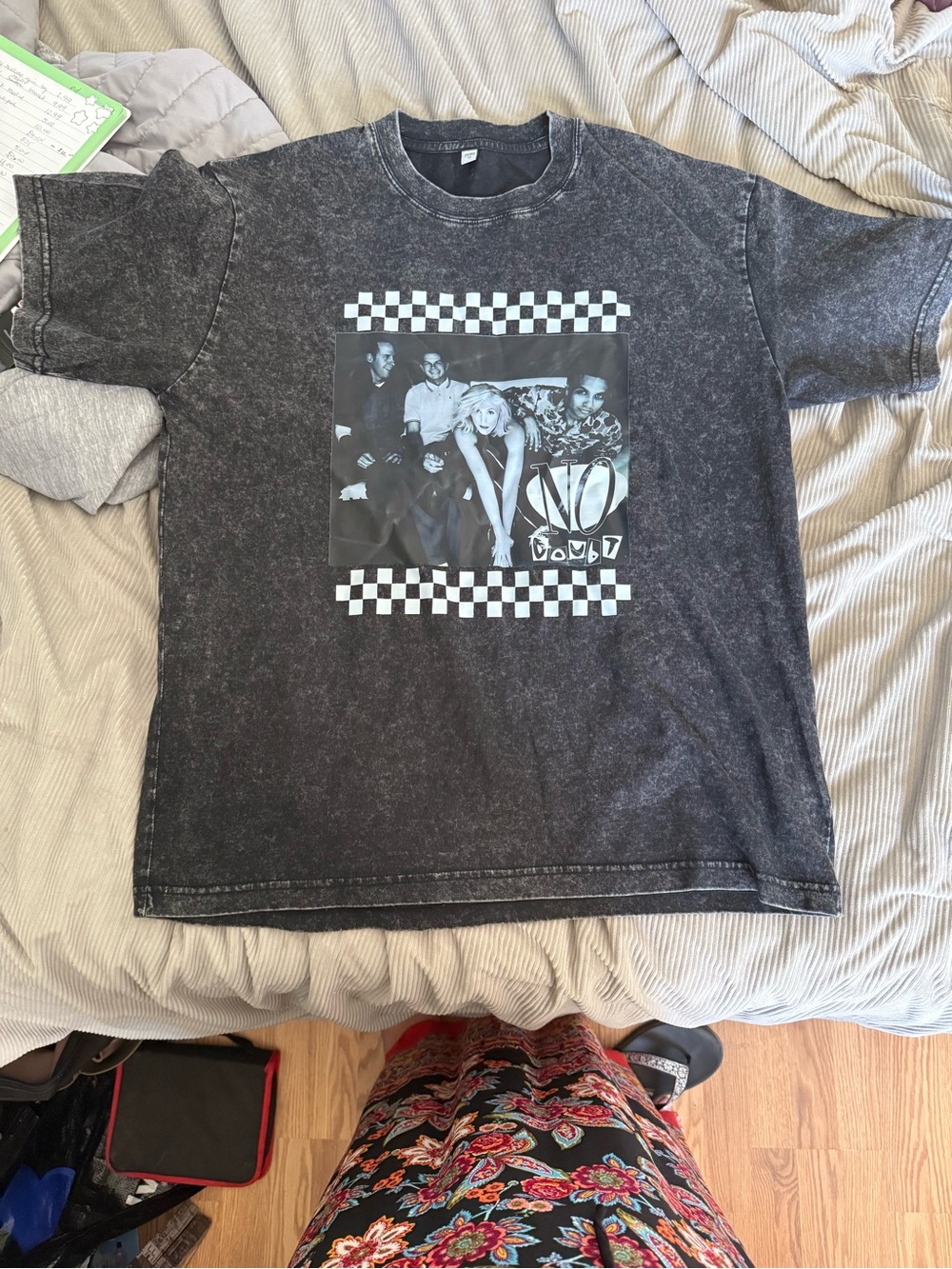 No Doubt Vintage-Inspired Black Graphic Band Tee with Checkerboard